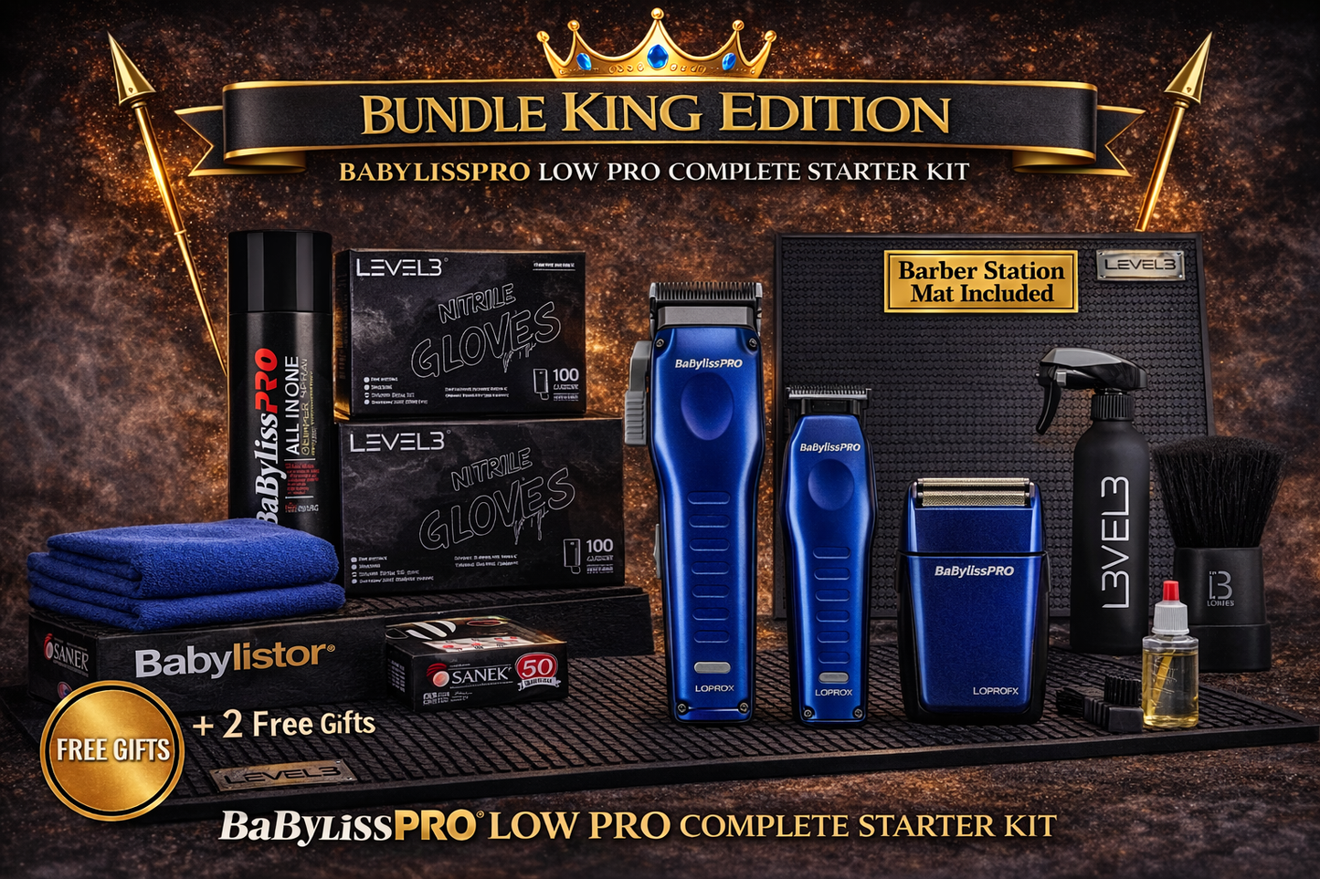 BaBylissPRO LO-PROFX  Blue Complete Starter Kit – Clipper, Trimmer & Shaver Bundle + Professional Station Setup | Bundle King Edition