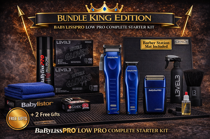 BaBylissPRO LO-PROFX  Blue Complete Starter Kit – Clipper, Trimmer & Shaver Bundle + Professional Station Setup | Bundle King Edition