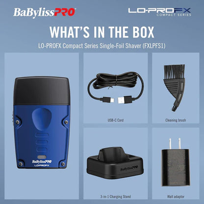 BaBylissPRO® LO-PROFX Compact Single-Foil Shaver (FXLPFS1) – High-Speed Detail Shaver with Black Titanium Foil & USB-C Charging
