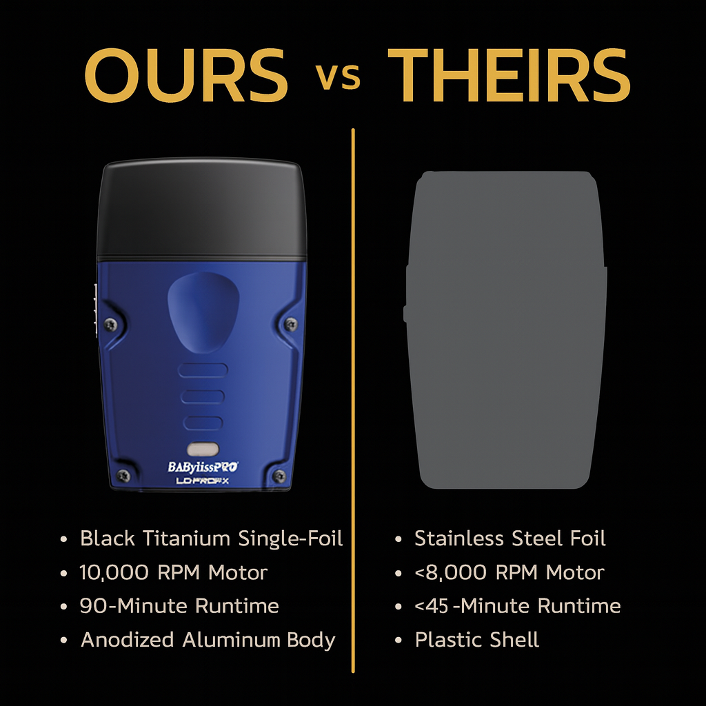BaBylissPRO® LO-PROFX Compact Single-Foil Shaver (FXLPFS1) – High-Speed Detail Shaver with Black Titanium Foil & USB-C Charging