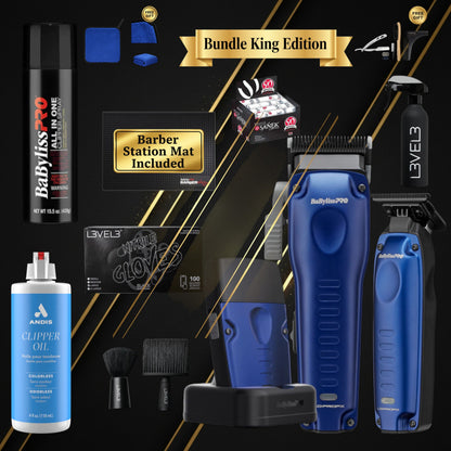 BaBylissPRO LO-PROFX  Blue Complete Starter Kit – Clipper, Trimmer & Shaver Bundle + Professional Station Setup | Bundle King Edition