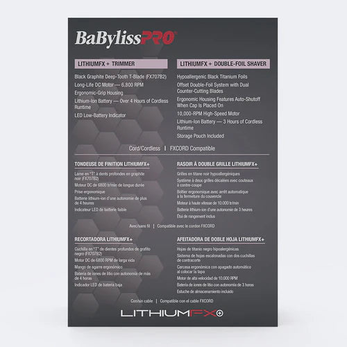 BaBylissPRO® LithiumFX+ Pink Trimmer & Foil Shaver Set – Cordless Barber Detail & Close-Shave Combo Kit