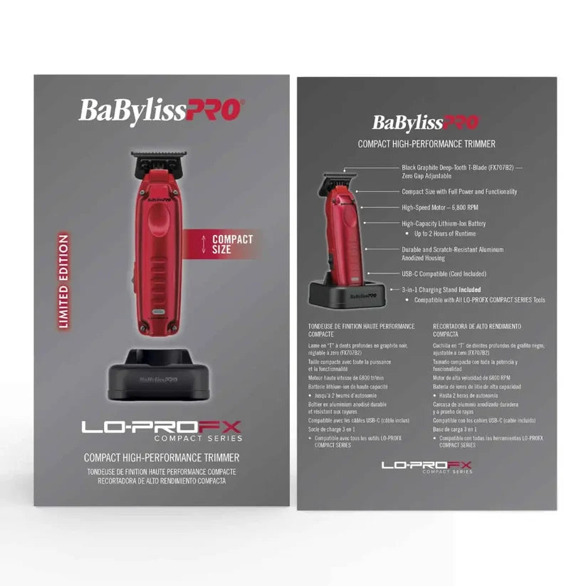 BaBylissPRO Lo-ProFX Compact Trimmer – Metallic Red FX72RD