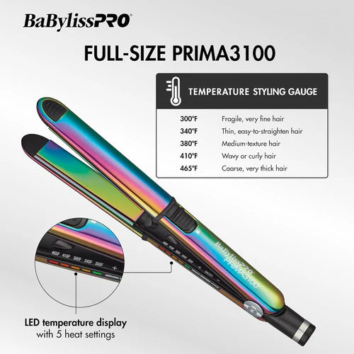 BaBylissPRO Nano Titanium Prima™ Iridescent Flat Iron Set – Prima 3000 (1″) + Prima 2000 (3/4″) BNTPK1RB