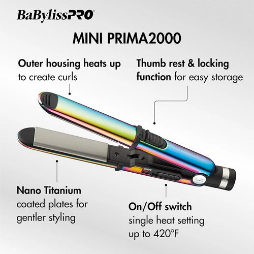 BaBylissPRO Nano Titanium Prima™ Iridescent Flat Iron Set – Prima 3000 (1″) + Prima 2000 (3/4″) BNTPK1RB