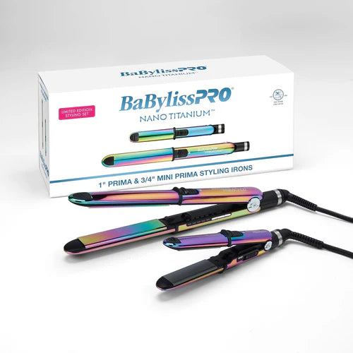 BaBylissPRO Nano Titanium Prima™ Iridescent Flat Iron Set – Prima 3000 (1″) + Prima 2000 (3/4″) BNTPK1RB