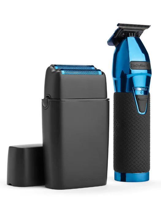 BaBylissPRO Limited FX Black & Blue Trimmer & Shaver Duo – Cordless N1 Brushless Motor, 4 Hr Runtime, Blue DLC Blades & Titanium Foils