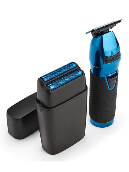 BaBylissPRO Limited FX Black & Blue Trimmer & Shaver Duo – Cordless N1 Brushless Motor, 4 Hr Runtime, Blue DLC Blades & Titanium Foils