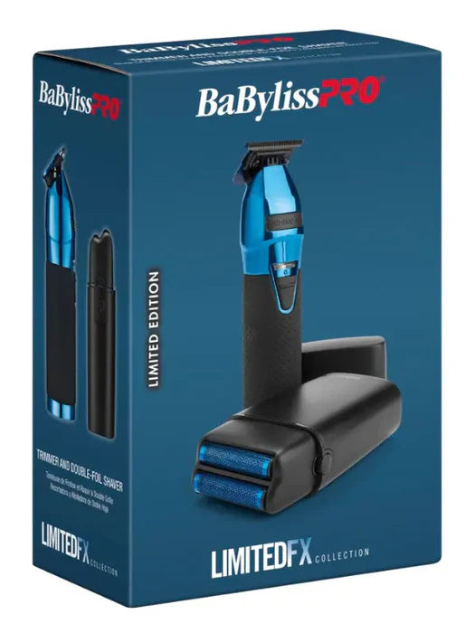 BaBylissPRO Limited FX Black & Blue Trimmer & Shaver Duo – Cordless N1 Brushless Motor, 4 Hr Runtime, Blue DLC Blades & Titanium Foils
