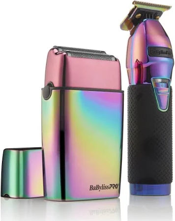 BaBylissPRO Iridescent Barber Essentials Kit – Limited Edition Trimmer & Shaver Bundle with Shaving Gel, Fade Brush & Free Towel | Professional Barber Starter System