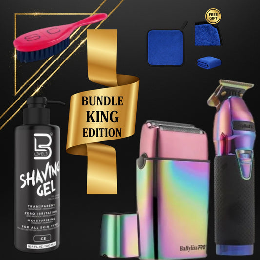 BaBylissPRO Iridescent Barber Essentials Kit – Limited Edition Trimmer & Shaver Bundle with Shaving Gel, Fade Brush & Free Towel | Professional Barber Starter System