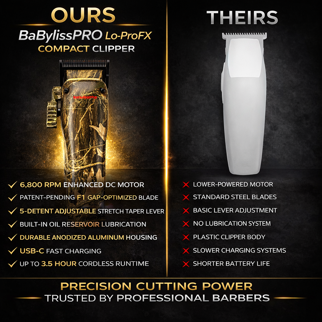 BaBylissPRO Lo-ProFX Compact Clipper Camo FX82CAM – 6800 RPM MIM Fade Blade Professional Barber Clipper