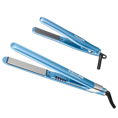 BaBylissPRO Nano Titanium Ultra-Sleek Flat Iron Value Set – 1" Full-Size & 3/4" Mini Straightening Irons for Smooth, Shiny Styling