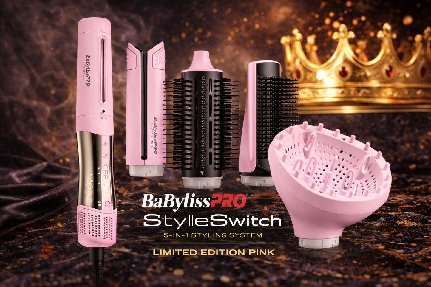 BaBylissPRO Pink StyleSwitch 5-in-1 Hair Dryer & Styling System – Nano Titanium Multi Styler