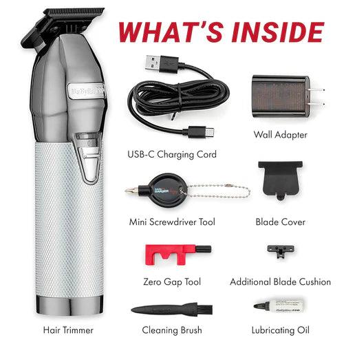 BaBylissPRO® SilverFX+ Cordless Outlining Trimmer – Black Graphite T-Blade, 4-Hour Runtime, USB-C Charging (FX787NS)