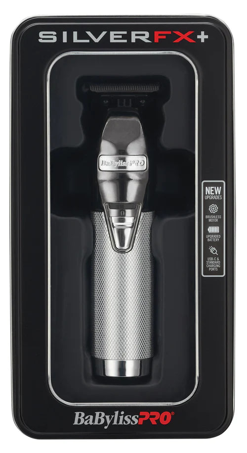 BaBylissPRO® SilverFX+ Cordless Outlining Trimmer – Black Graphite T-Blade, 4-Hour Runtime, USB-C Charging (FX787NS)