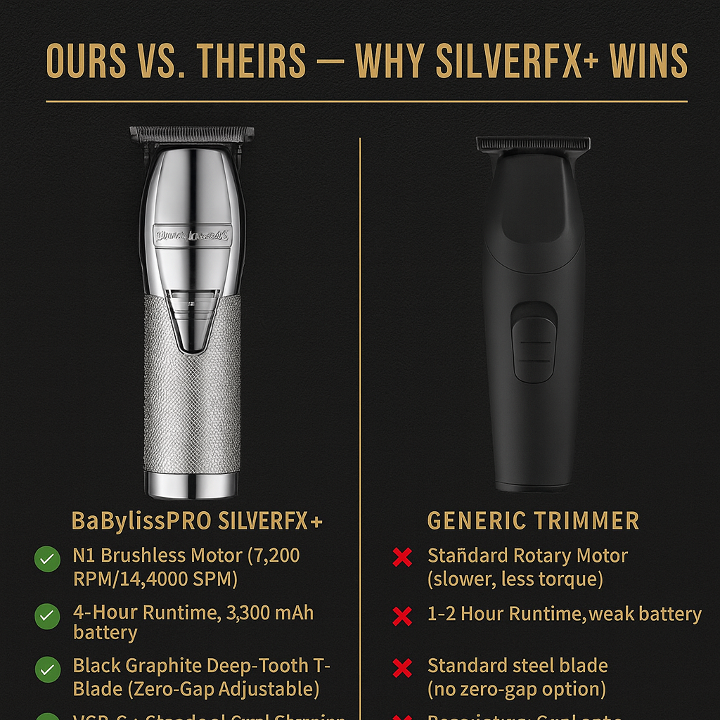 BaBylissPRO® SilverFX+ Cordless Outlining Trimmer – Black Graphite T-Blade, 4-Hour Runtime, USB-C Charging (FX787NS)