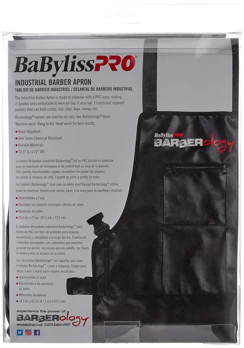 BaBylissPRO™ Barberology Barber Apron – Water-Repellent, Chemical-Resistant, 3 Zippered Pockets (BBAPRON)