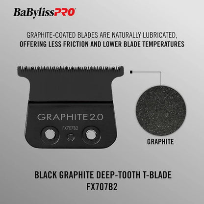 BaBylissPRO® Black Graphite 2.0 Deep Tooth Trimmer Blade (FX707B2) – Zero Gap Adjustable, Replacement Blade for FX787 Models
