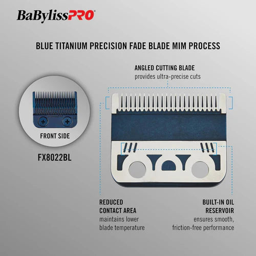 BaBylissPRO® Blue Titanium MIM Precision Fade Blade (FX8022BL) – Metal Injection Molded Replacement Blade for FX870, FX825, FX829, FX899 & FX673 Clippers