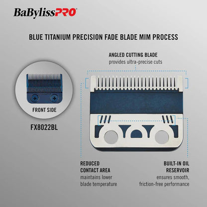 BaBylissPRO® Blue Titanium MIM Precision Fade Blade (FX8022BL) – Metal Injection Molded Replacement Blade for FX870, FX825, FX829, FX899 & FX673 Clippers