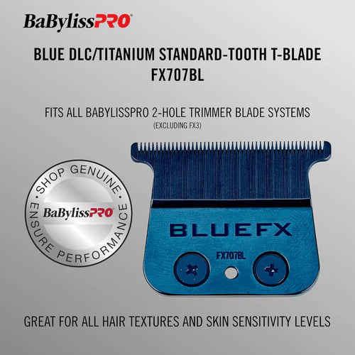 BaBylissPRO® Blue Titanium Standard Tooth T-Blade (FX707BL) – Zero Gap Adjustable Replacement Blade for FX Trimmers