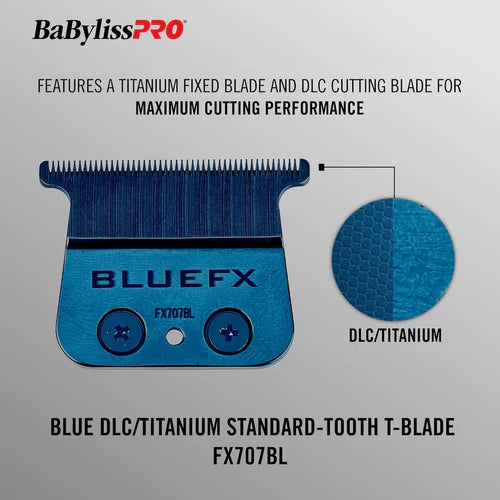 BaBylissPRO® Blue Titanium Standard Tooth T-Blade (FX707BL) – Zero Gap Adjustable Replacement Blade for FX Trimmers