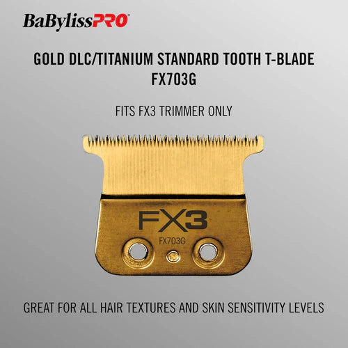 BaBylissPRO® DLC/Titanium Ultra-Thin T-Blade (FX703G) – Zero Gap Adjustable Standard-Tooth Replacement Blade for FXX3T Trimmer