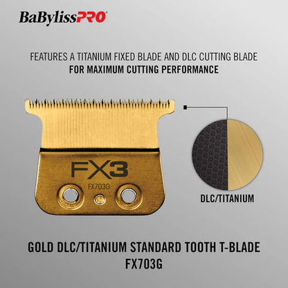 BaBylissPRO® DLC/Titanium Ultra-Thin T-Blade (FX703G) – Zero Gap Adjustable Standard-Tooth Replacement Blade for FXX3T Trimmer