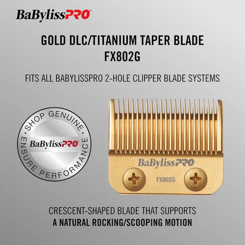 BaBylissPRO® DLC Titanium Taper Blade (FX802G) – Gold Replacement Blade for FX870, FX890, FX825, FX673N & All 2-Hole Systems