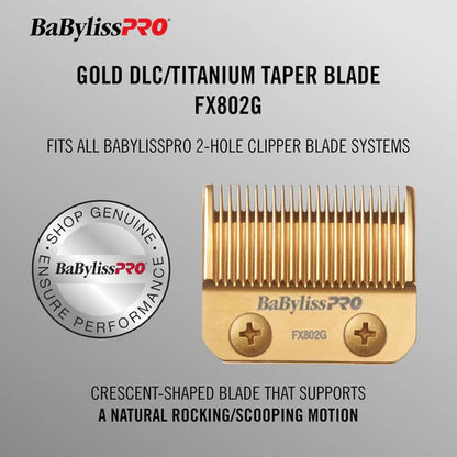 BaBylissPRO® DLC Titanium Taper Blade (FX802G) – Gold Replacement Blade for FX870, FX890, FX825, FX673N & All 2-Hole Systems
