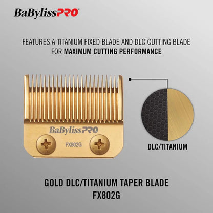 BaBylissPRO® DLC Titanium Taper Blade (FX802G) – Gold Replacement Blade for FX870, FX890, FX825, FX673N & All 2-Hole Systems