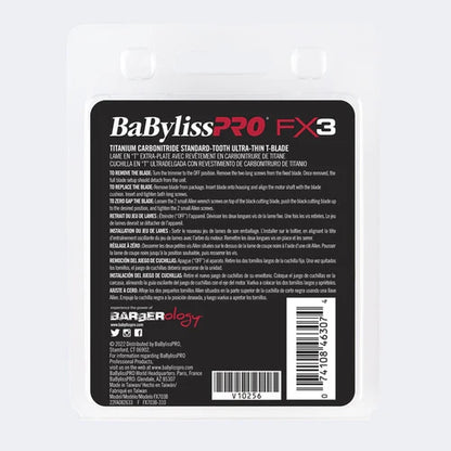 BaBylissPRO® FX3 Titanium Carbon-Nitride Ultra-Thin T-Blade (FX703B) – Zero Gap Adjustable Standard-Tooth Replacement Blade for FXX3TB