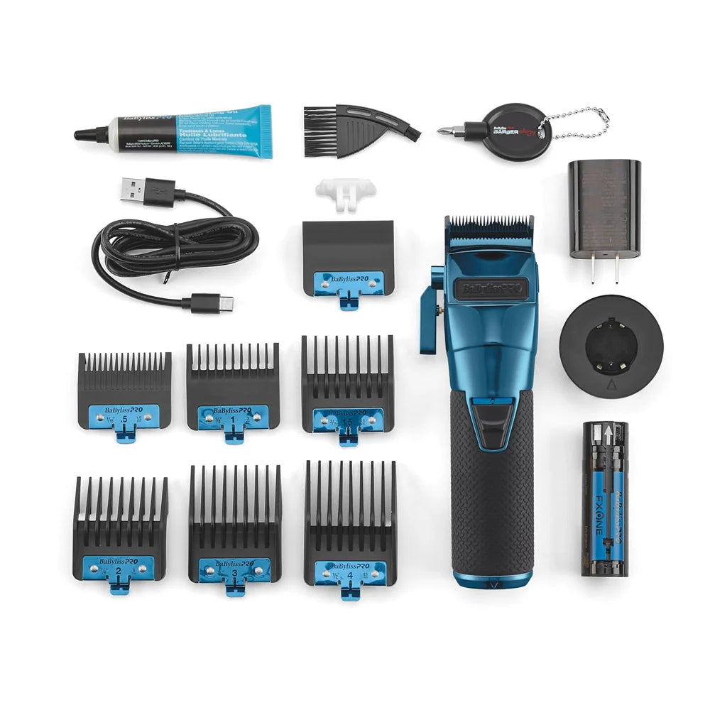 BaBylissPRO FXONE BlueFX Clipper (FX899BL) – Limited Edition Black & Blue, Fade Blade, 6,800 RPM N1 Brushless Motor, Interchangeable Battery System