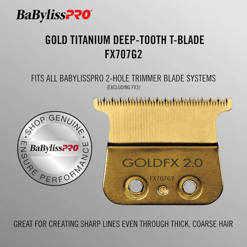 BaBylissPRO® GoldFX Titanium Deep Tooth Trimmer Blade (FX707G2) – Zero Gap Adjustable T-Blade for FX787, FX797, FX726 & FX773N Trimmers