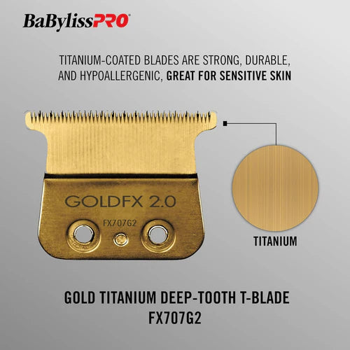BaBylissPRO® GoldFX Titanium Deep Tooth Trimmer Blade (FX707G2) – Zero Gap Adjustable T-Blade for FX787, FX797, FX726 & FX773N Trimmers