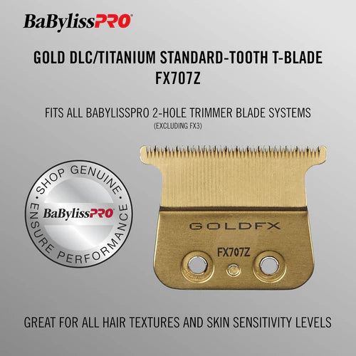 BaBylissPRO® GoldFX Titanium Trimmer Blade (FX707Z) – DLC/Titanium Ultra-Thin Standard-Tooth T-Blade, Zero Gap Adjustable, Hypoallergenic