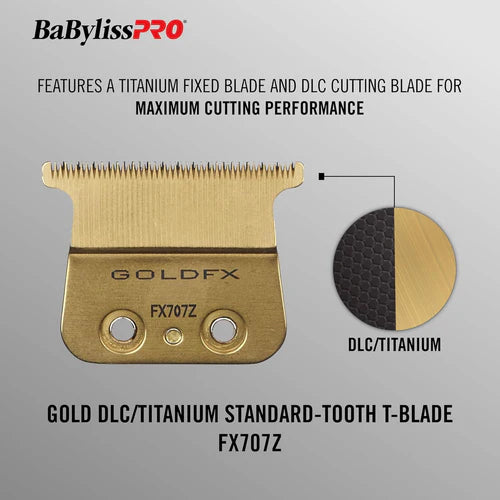 BaBylissPRO® GoldFX Titanium Trimmer Blade (FX707Z) – DLC/Titanium Ultra-Thin Standard-Tooth T-Blade, Zero Gap Adjustable, Hypoallergenic