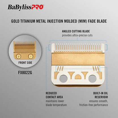 BaBylissPRO® Gold Titanium MIM Precision Fade Blade (FX8022G) – Metal Injection Molded Replacement Blade for FX870, FX825, FX829, FX899 & FX673 Clippers