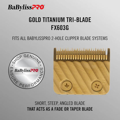 BaBylissPRO® Gold Titanium Tri-Blade (603G) – Replacement Fade & Taper Blade for FX870, FX825, FX890, FX673N & All 2-Hole Systems