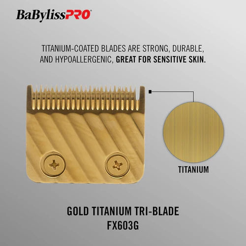 BaBylissPRO® Gold Titanium Tri-Blade (603G) – Replacement Fade & Taper Blade for FX870, FX825, FX890, FX673N & All 2-Hole Systems