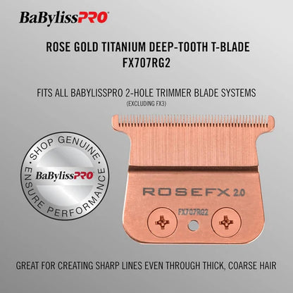 BaBylissPRO® RoseFX Titanium Deep-Tooth Trimmer Blade (FX707RG2) – Zero Gap Adjustable T-Blade for FX787, FX797, FX726 & FX773N Trimmers