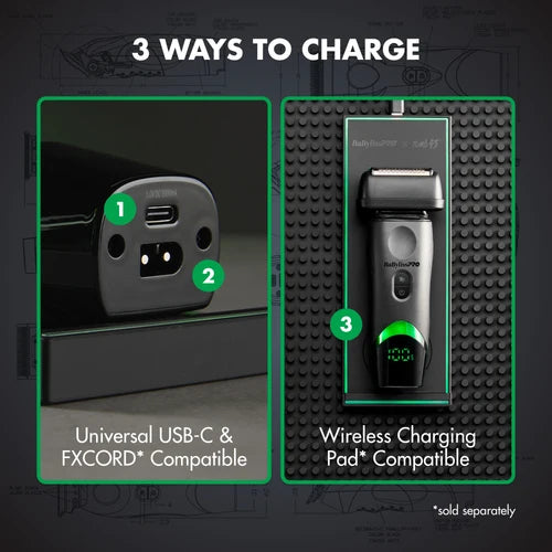 BaBylissPRO x Tomb45 Wireless Charging Double Foil Shaver FXT45FS – Pivoting Quad Head
