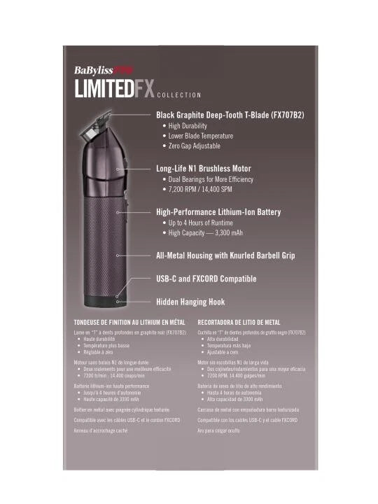 BaBylissPRO LimitedFX Limited Edition Nightfall Collection Purple All-Metal Lithium Trimmer #FX787NP