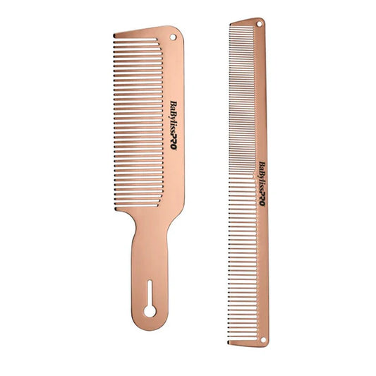 BaBylissPRO RoseFX Metal Barber Comb Set (2pc) – Rose Gold Clipper & Cutting Combs for Elite Barbers and Stylists
