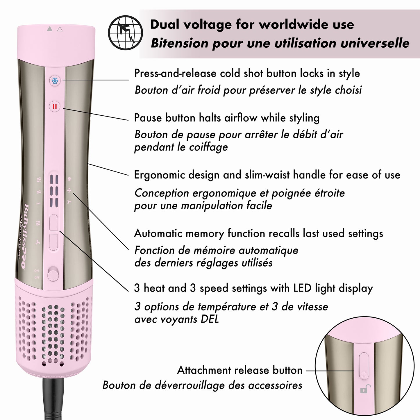 BaBylissPRO Pink StyleSwitch 5-in-1 Hair Dryer & Styling System – Nano Titanium Multi Styler