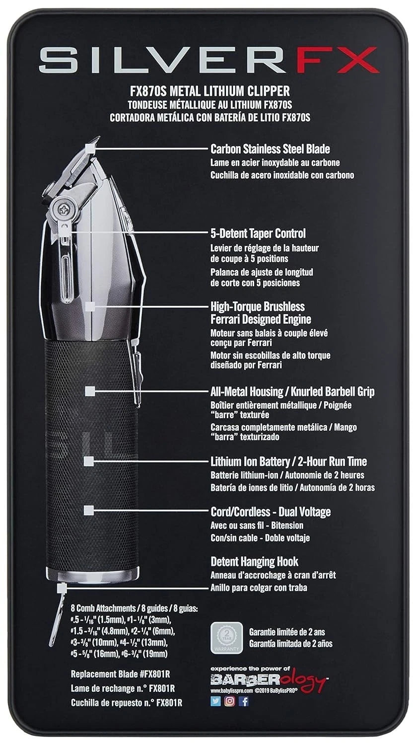 BaBylissPRO FX870S Silver Cordless Clipper – Professional Closeout Edition (Limited Stock