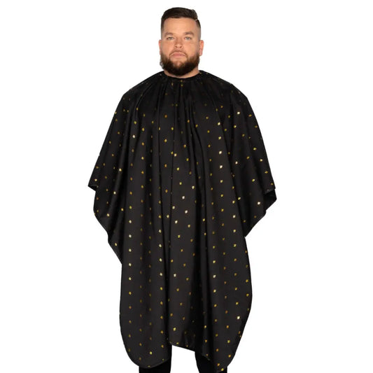 Barber Strong™ Shield Barber Cutting Cape – Professional Static-Free, Water & Hair-Resistant NanoShield Cape (Black with White Trim)