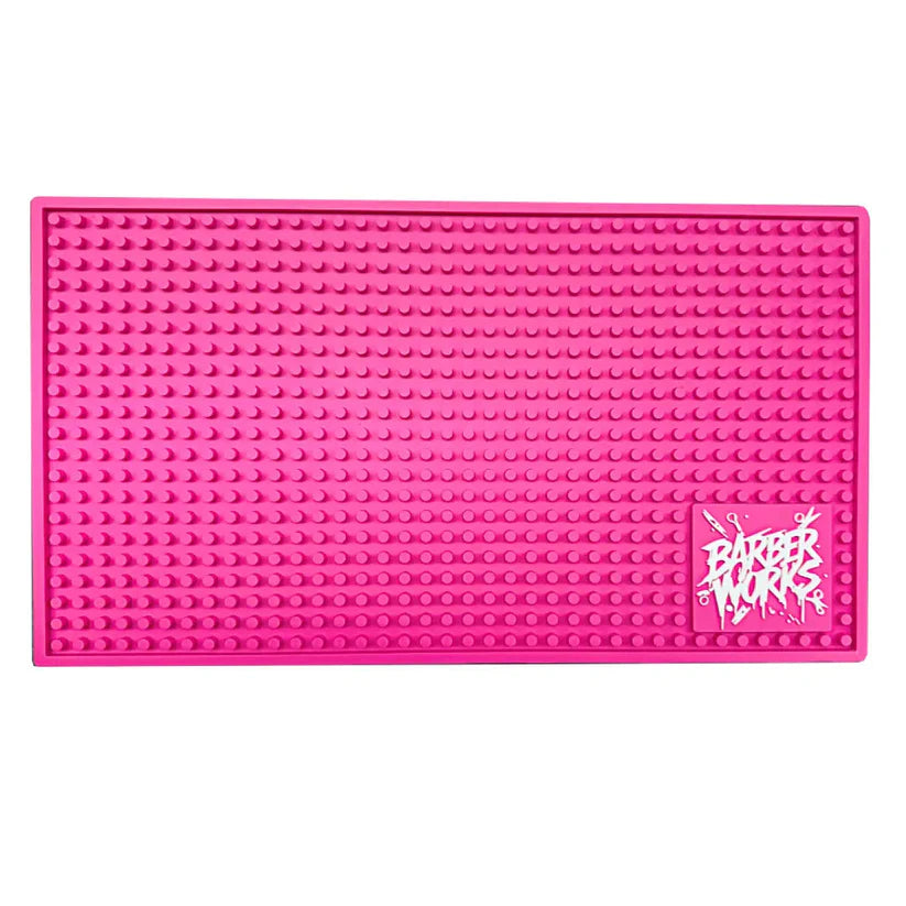 Barber Works™ Professional Station Mat – 17.5" × 10" Heavy-Duty Non-Slip, Heat & Water-Resistant Barber Tool Mat