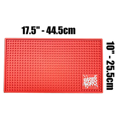 Barber Works™ Professional Station Mat – 17.5" × 10" Heavy-Duty Non-Slip, Heat & Water-Resistant Barber Tool Mat